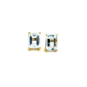 2.40 CT Emerald Cut Aquamarine Stud Earrings, NWT